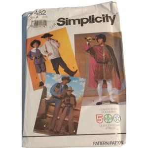 Simplicity UNCUT 7482 Boys Costumes (7 8‎ 10 12) Cowboy Pilgrim Columbus 1991